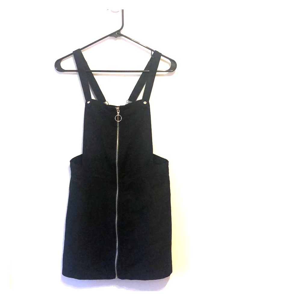 Black, faux suede overall dress